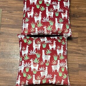 Set of 2 Red Llama Print Throw Pillows 18x18
